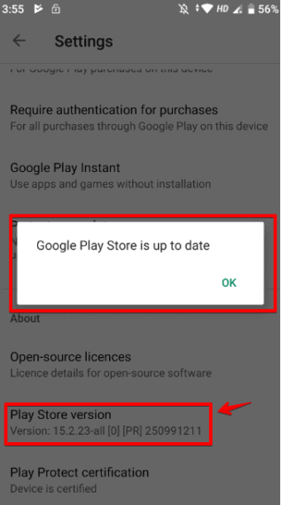 Tap on Play Store version to check for updates
