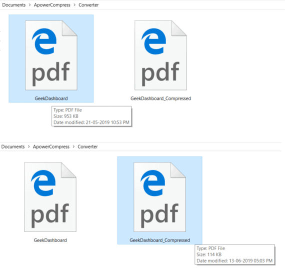 ApowerCompressor PDF File Compression Size Difference