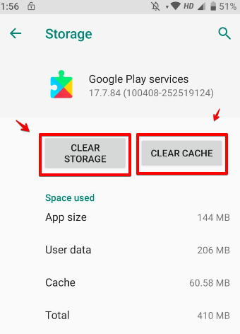 Clear cache of Google Play Services app