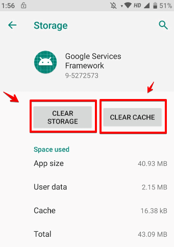 Clear cache and data of Google Services Framework