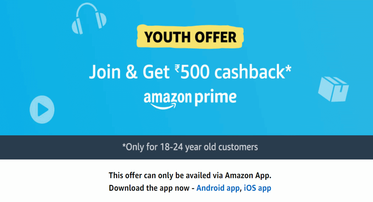 Amazon India is Offering Prime Subscription at Rs. 499 for 1824 Year Olds