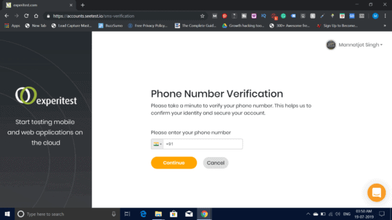 Confirming Phone Number to register an account