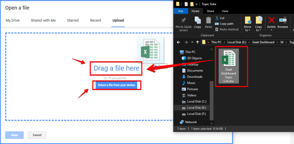 Drag and drop Excel files to Google Sheets