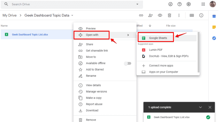 how to upload an excel file to google sheets