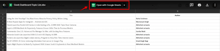 upload excel to google sheets
