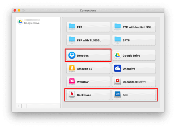 Now supports Backblaze, Box and Dropbox