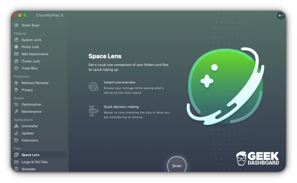 Space Lens option in CleanMyMac X