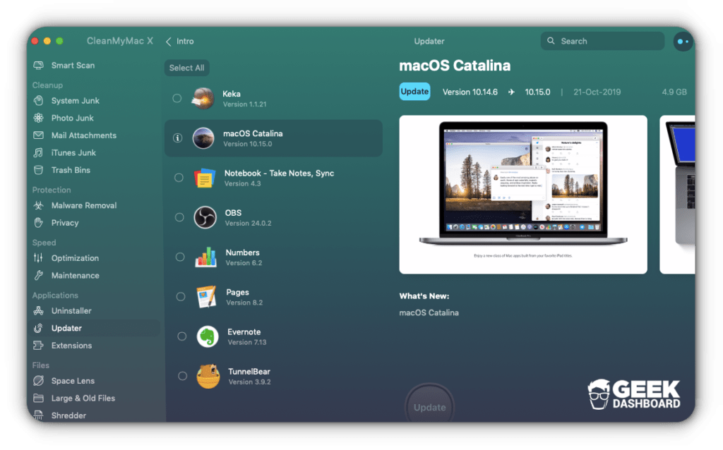 Updater Option in CleanMyMac X