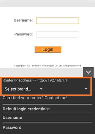 Router Admin Login page Interface in Router Setup Page app