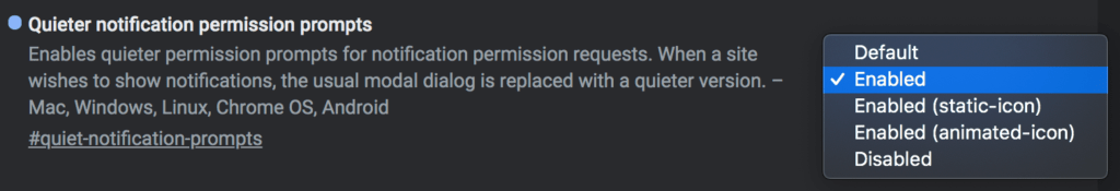 quiet-notification-prompts flag in Chrome