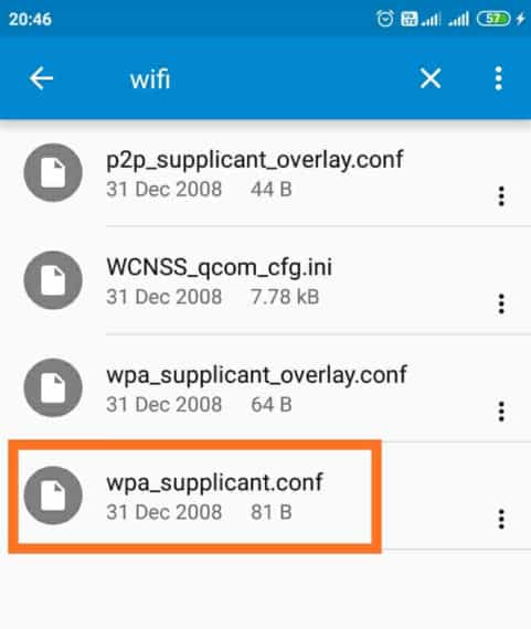 open wpa_supplicant.conf file using a text editor to find saved WiFi passwords