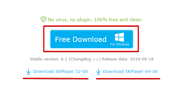 Download 32 or 64 bit 5KPlayer for Windows