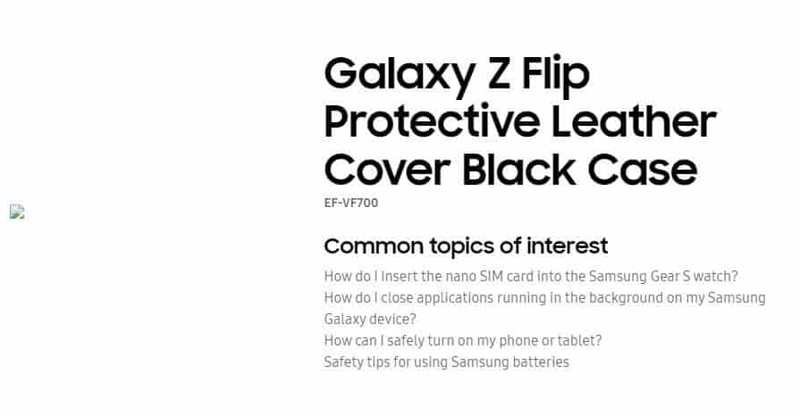 Galaxy Z Flip Leather case support page