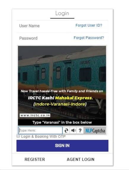 IRCTC login page