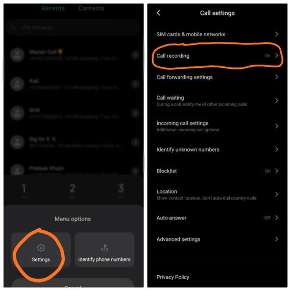 Steps to enable call recording