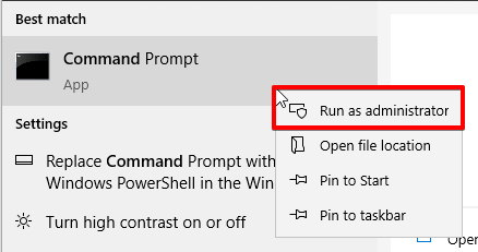 Run Command Prompt as Administrator 