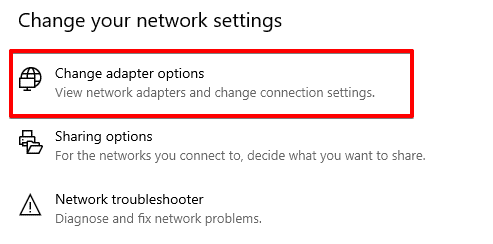 Adapter Options under Network Settings
