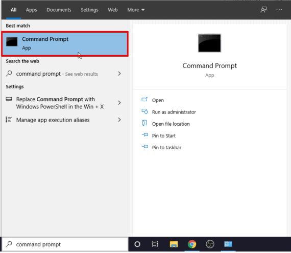Search Command Prompt in Windows Search