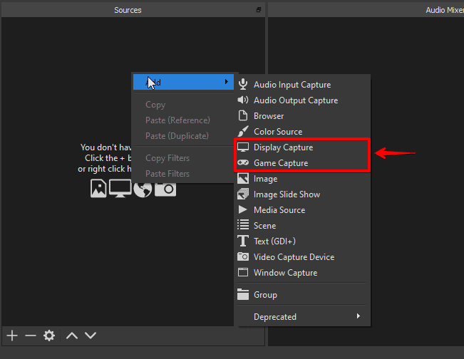 OBS classic source options in windows