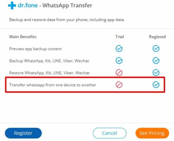 dr.fone - WhatsApp Transfer Features