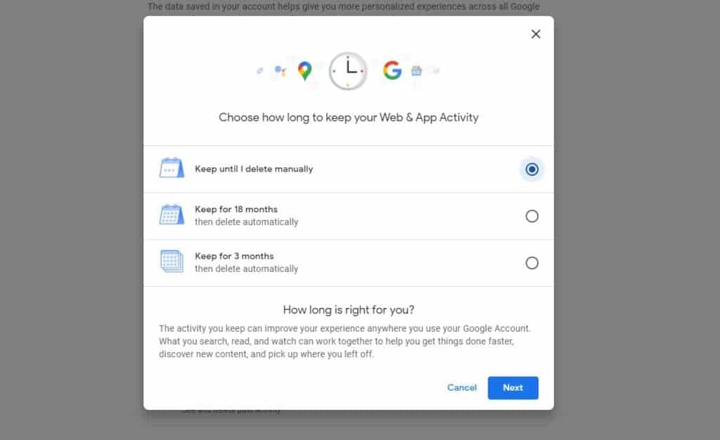 Google's Auto-delete control