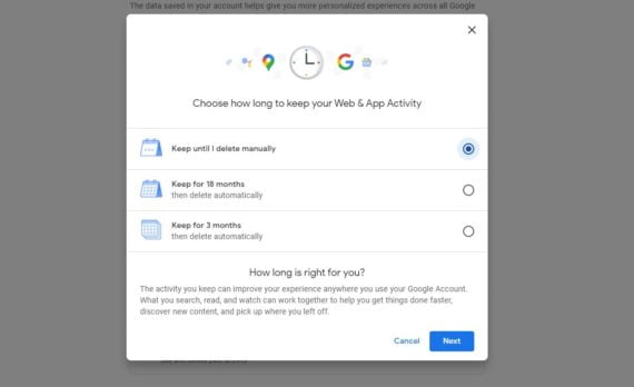 Google's Auto-delete control