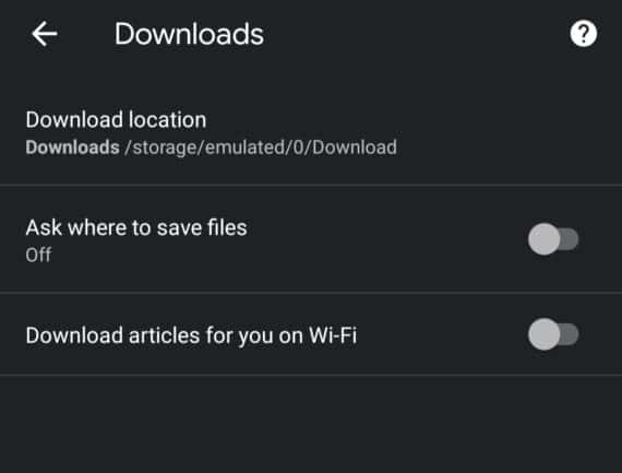 Current download setting in Chrome