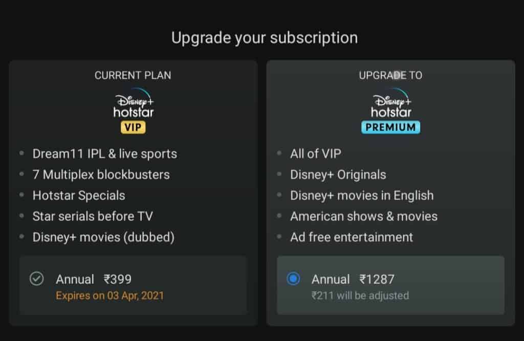 hotstar premium subscription