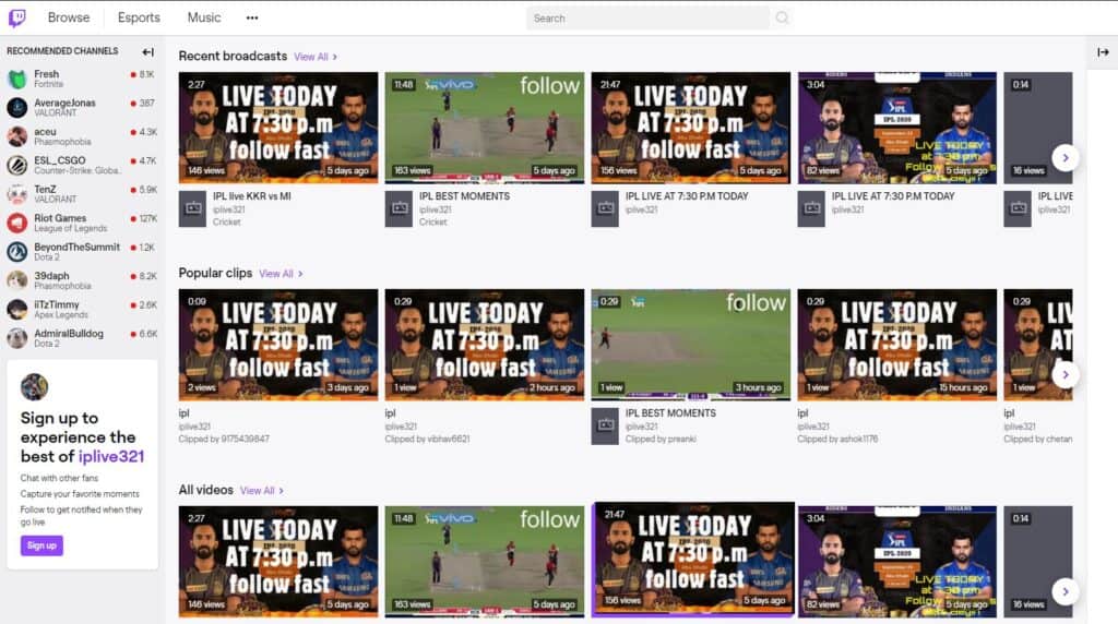 Twitch IPL 2020 Streams