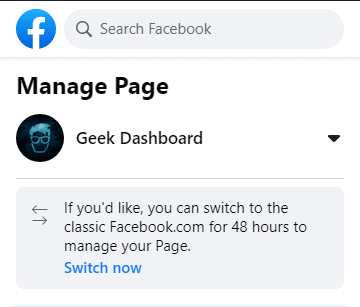 Switching option from new to classic Facebook.