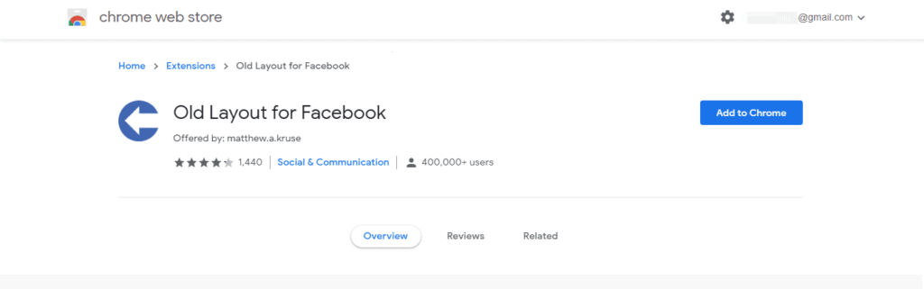 "Add to Chrome" option in Old Layout for Facebook Extension Page