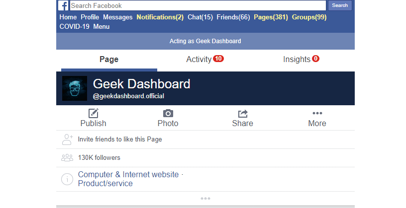 Basic mobile version of Facebook for Geek Dashboard