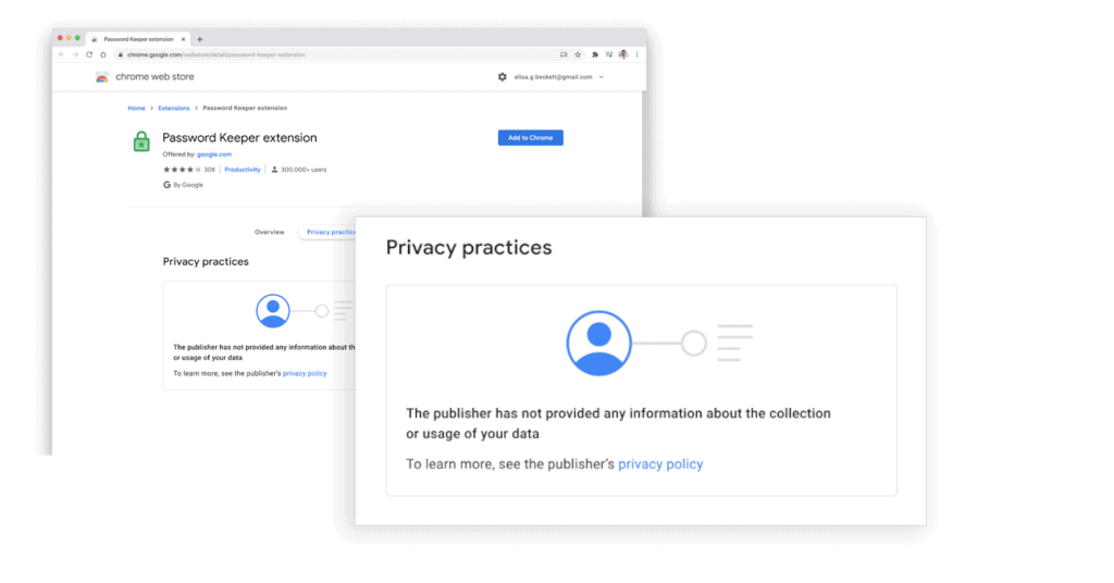 Privacy policy when no information by developers in Chrome Web Store