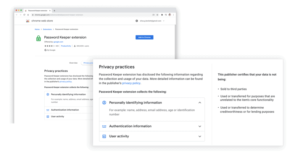 privacy practices announced for extension developers in Chrome Web Store