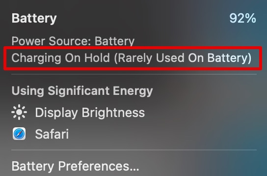 Charging on Hold (Rarely Used On Battery)