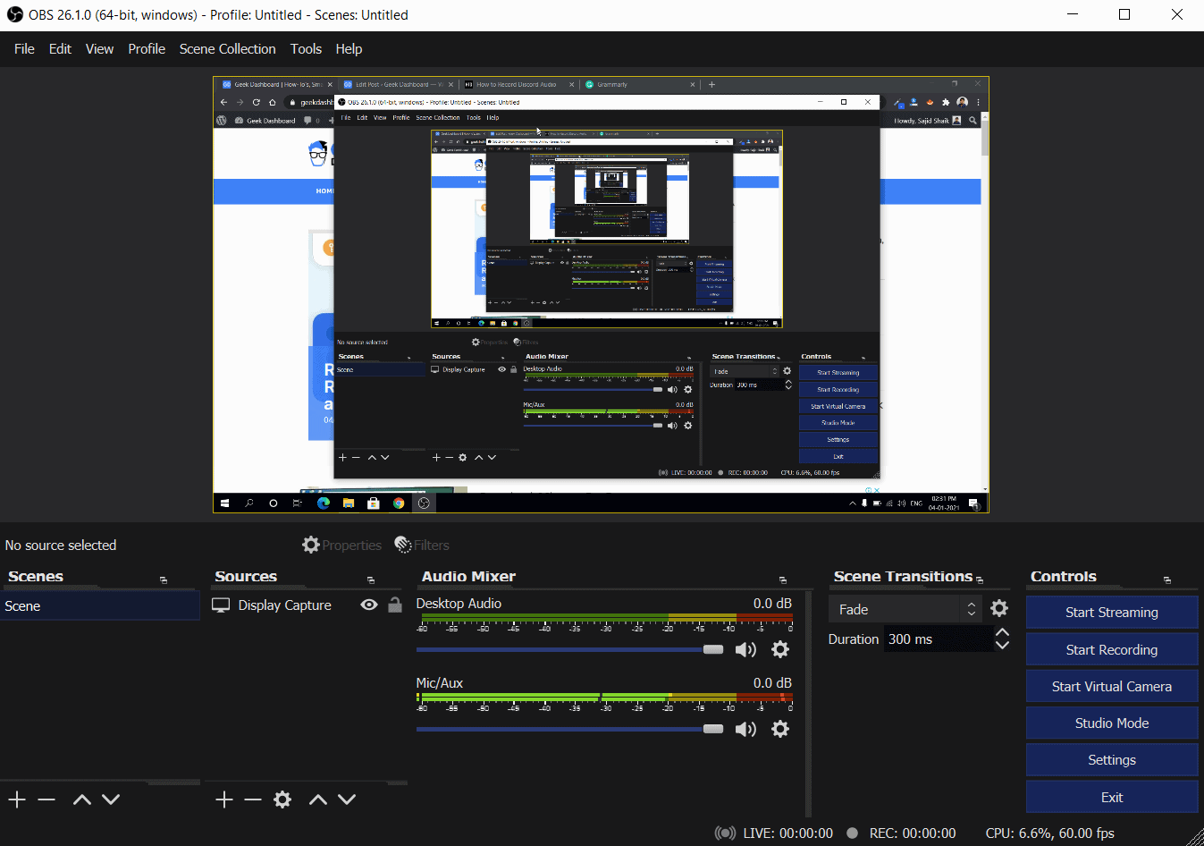 obs record screen and audio