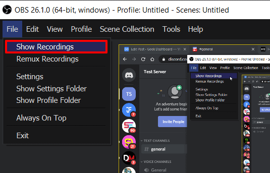 Show Recordings in OBS to locate recorded Discord audio
