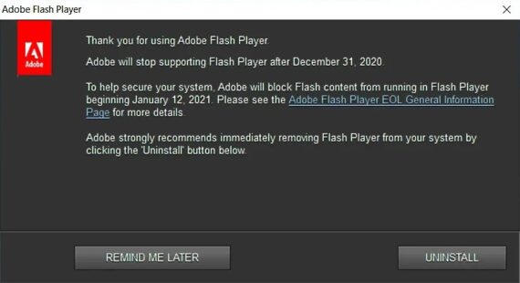 remove flash player windows 10