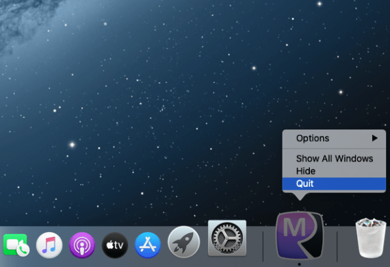 Quit the app using the Dock icon