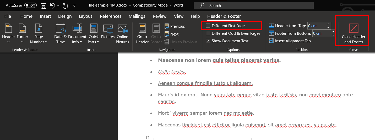 How to Delete Page Number on First Page in Word - 02