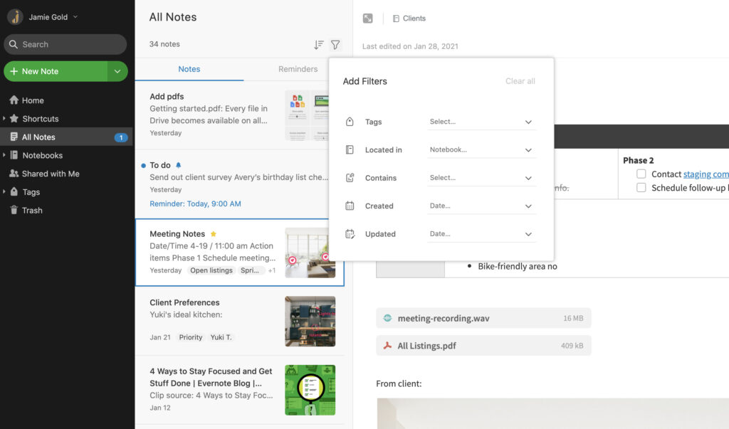 evernote alternative with hashtags and subnotebooks