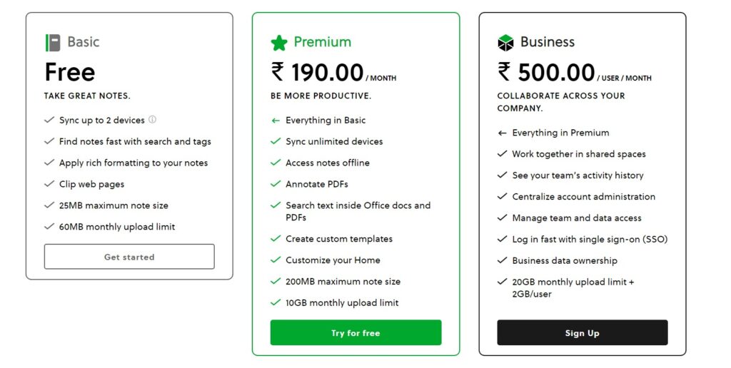 evernote pricing