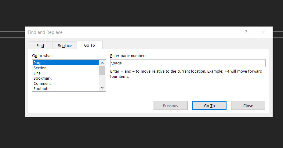 Delete a Page in Word: Go To Option