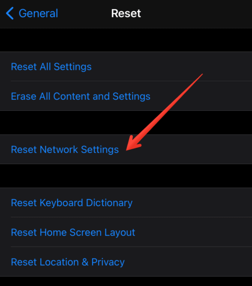 Reset Network Settings in iPhone