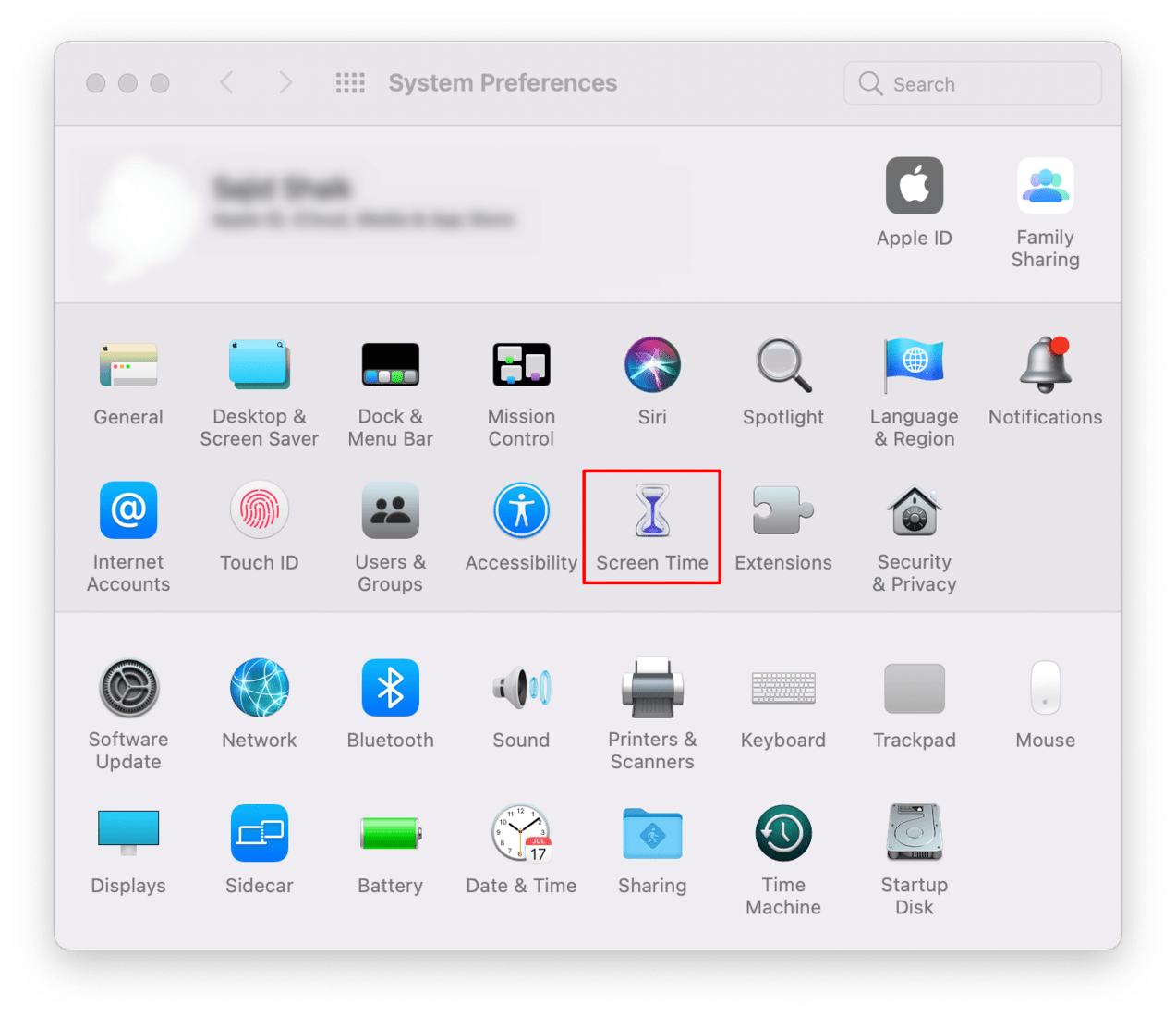 Screen Time under System Preferences