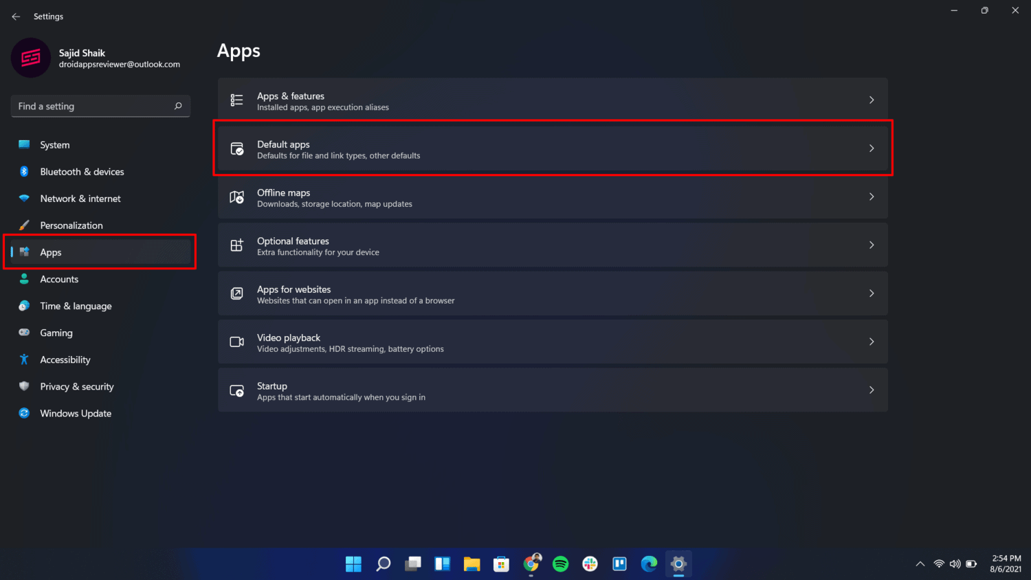 Select Apps > Default Apps in Windows Settings