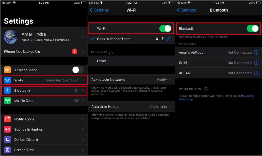 Enable WiFi and Bluetooth Settings