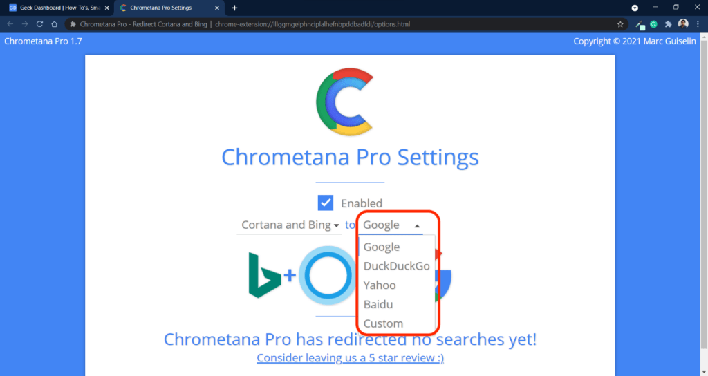 Chrometana Pro Search Engine Settings