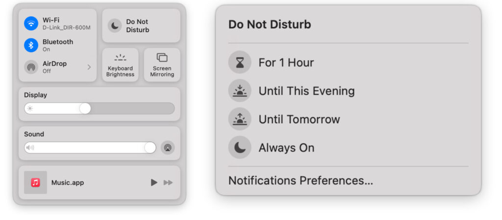 Check Do Not Disturb Settings from Control Center