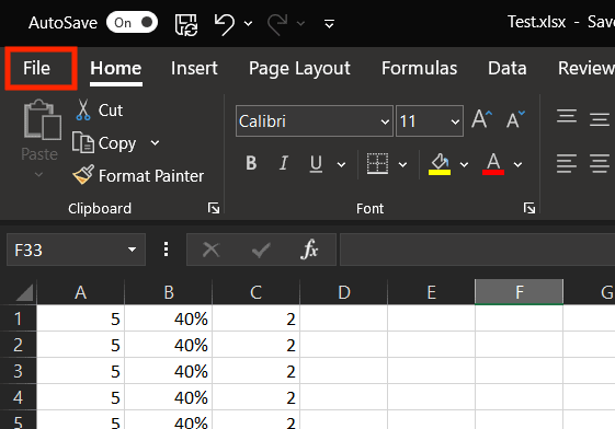 File Option in MS Excel